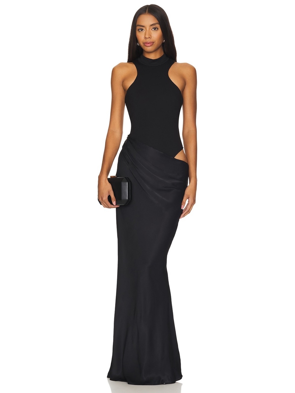Camila Coelho Revolve Estrella Black Bodysuit Draped Skirt Racer Maxi Dress NWT